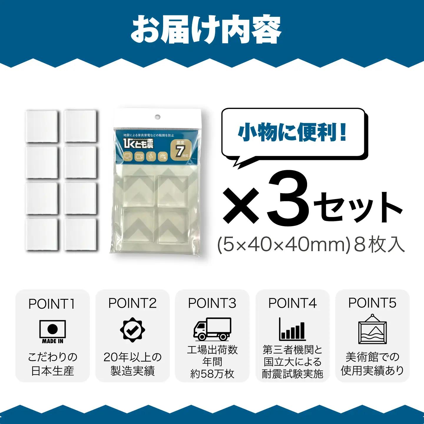 耐震マット びくとも震（小）8枚入×3セット / 家具固定 転倒防止 地震対策 防災グッズ 透明 / 稲沢市 / イイダ産業 [BMAC005]