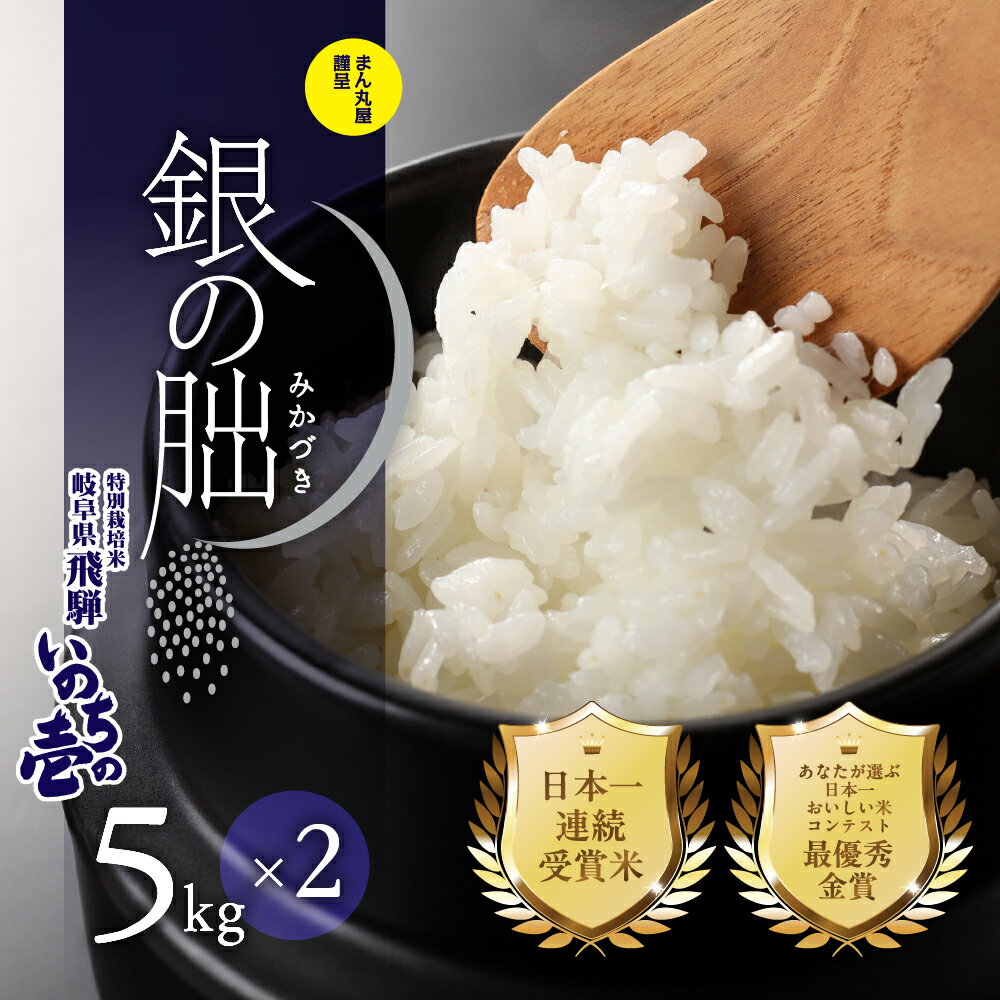 【ふるさと納税】【2025年産米】新米受付 5kg×2袋（計 10kg)皇室献上米「銀の朏」新米 先行予約 化学肥料不使用 いのちの壱 精米 お米 令和7年産 10kg 銀のみかづき ぎんのみかづき　63000円　≪東海テレビ 『タイチサン!』で紹介された幻のお米≫ 岐阜県 下呂市