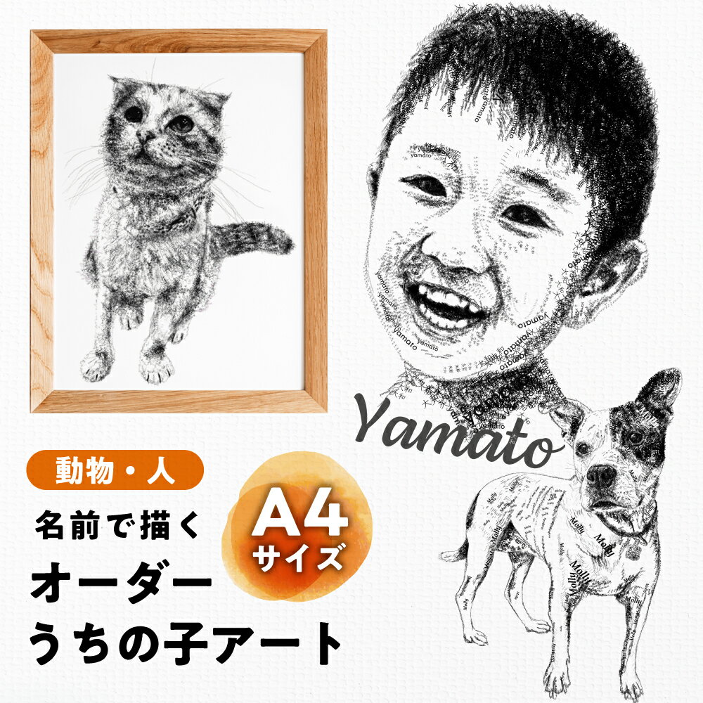 【ふるさと納税】 文字だけを使った絵画 名前で描くオーダーうちの子アート ―動物・人― 文字ベースアート A4 インテリア aikocoro 岐阜県 大垣市