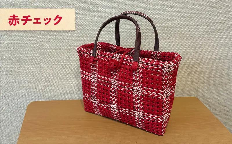バッグ クラフトおしゃれかごバッグ 雑貨 ファッション オシャレ 紺チェック