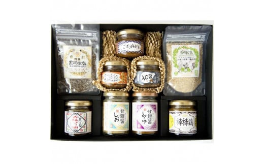 577.前田農園 ご飯のおとも調味料セット|おかず  甘麹醤しお 甘麹醤しょうゆ 本格胡麻ダレ 棒棒鶏 ごぼう肉みそ 食べる香味ラー油 鳥取らっきょう 香味塩マイルド 特撰黒胡椒塩 ご飯 ごはん 白米 米 鳥取県 北栄町 おすすめ 人気 ギフト 贈り物