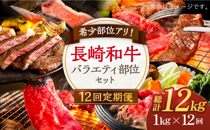 
【12回定期便】希少部位アリ！ 長崎和牛 バラエティ 部位 セット 毎回1kg ×12回【川下精肉店】 [OAA019]
