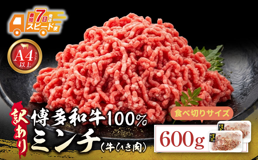 博多和牛100%ミンチ(挽肉)【訳あり】600g(300g×2個)