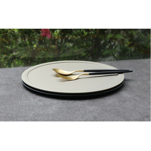 有田焼 Shallow flat plate２枚セット まるふく フラットプレート カフェ マット グレージュ ワンプレート ペア A30-430_イメージ2