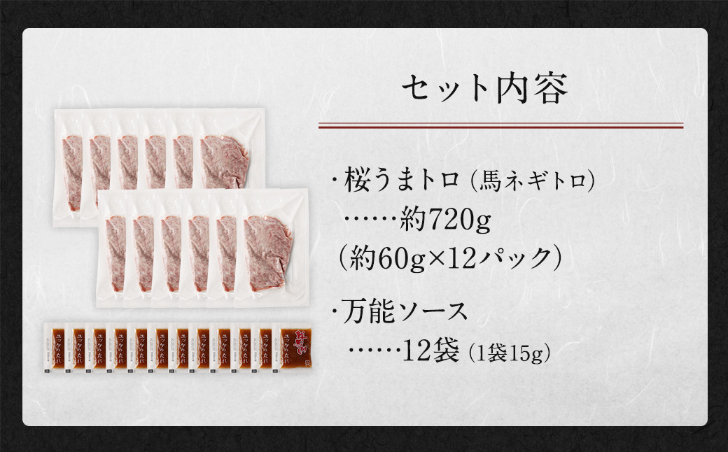 馬刺し 桜うまトロ ( ネギトロ ) 合計 約720g タレ付き 馬肉 小分け 丼ぶり 寿司 サラダ 生食肉 冷凍