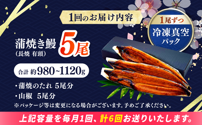 【6回定期便】極上国産うなぎ四万十桜 蒲焼き5尾 たっぷり大サイズ / 国産 高知 四万十 うなぎ ウナギ 鰻 蒲焼き うな重 惣菜 贅沢 【有限会社もりた】 [ATHE012]