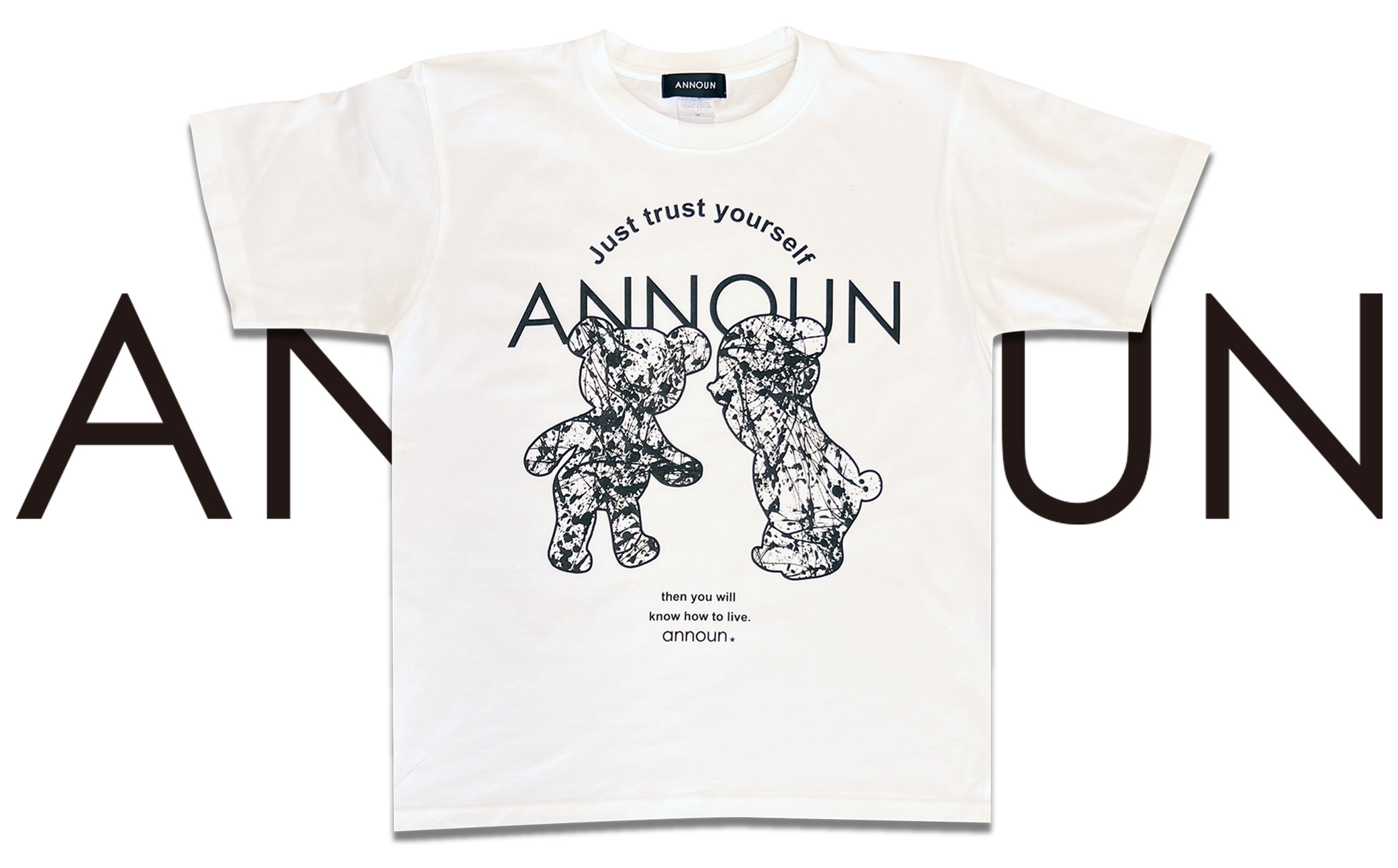 ［ANNOUN］Painting Bear Ｔシャツ ホワイト | 服 白 アパレルブランド 絵画 アート コラボレーション アンノウン 福祉 就労支援 就労継続支援B型事業所 アトリエ・アンノウン 