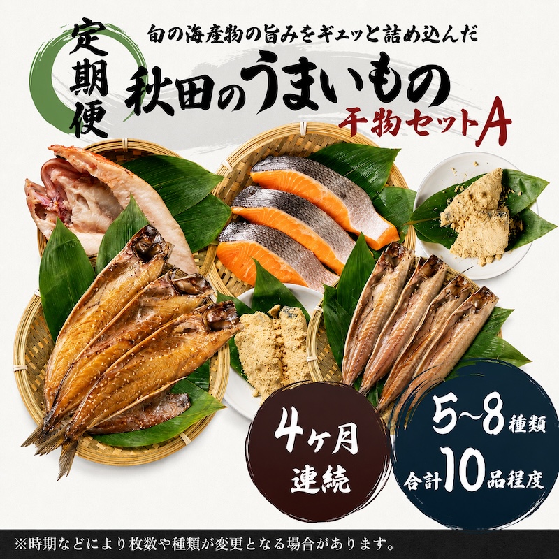 《定期便》4ヶ月連続 干物セット 10品程度(5～8種)「秋田のうまいものセットA」