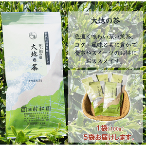 お茶 「大地の茶」500g (100g×5袋) お茶の葉 日本茶 緑茶 茶葉 セット 富士山麓 コク中蒸し製法 こだわり 美味しい 銘茶 煎茶 ギフト プレゼント 飲み物 富士のやぶ北茶 静岡茶 お茶