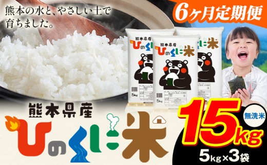 【6ヶ月定期便】 無洗米 ひのくに米 15kg 《お申込み翌月から出荷》 食品 米 こめ コメ 熊本県産 ふるさと納税 お米 おこめ 熊本