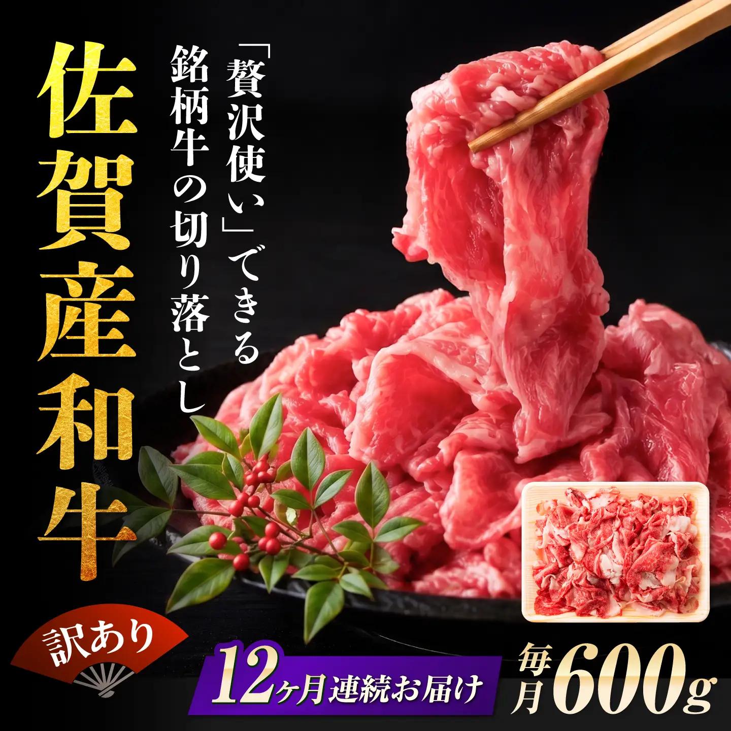 定期便12回 訳あり 佐賀産和牛 切り落とし 600g きりおとし 定期便[FDB029]