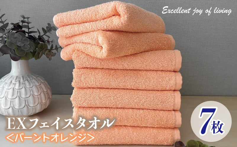 泉州タオル EXフェイスタオル7枚セット（バーントオレンジ）【泉州タオル 国産 吸水 普段使い 無地 シンプル 日用品 家族 ファミリー】