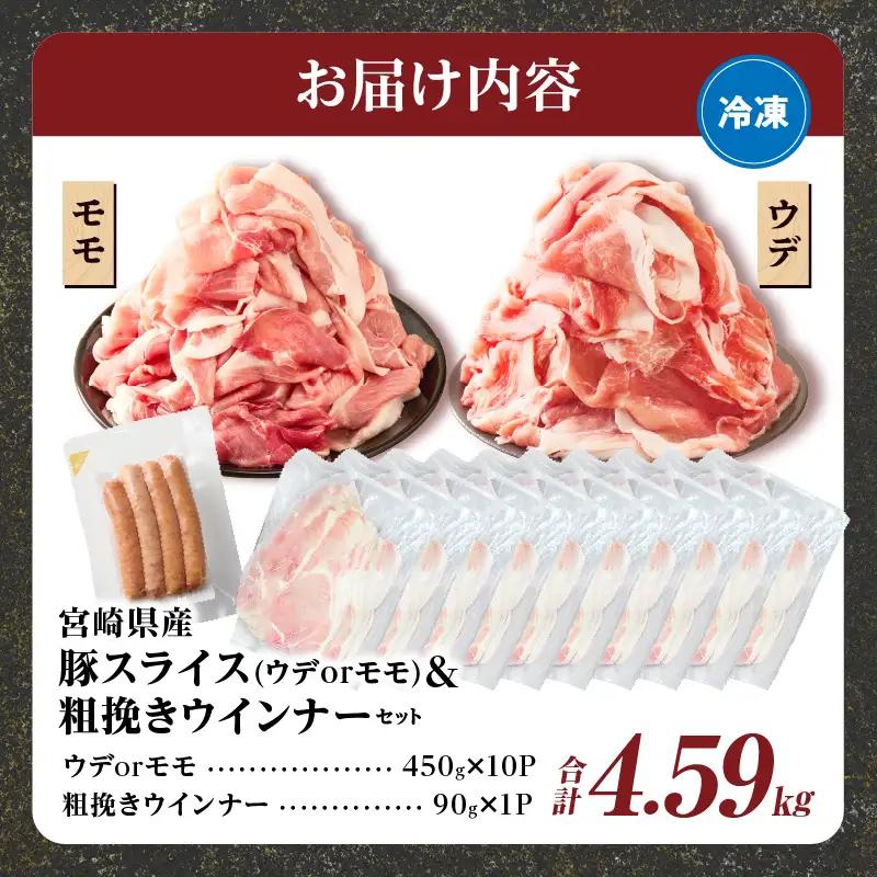 ≪訳あり≫宮崎県産豚スライス(ウデorモモ)&粗挽きウインナーセット合計4.59kg 肉 豚 豚肉 おかず 国産_T030-2078-F