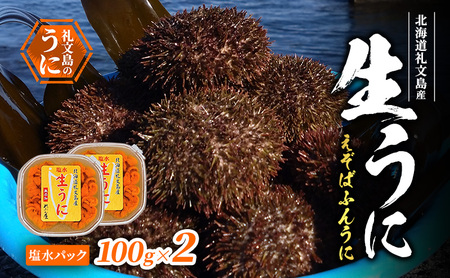 北海道 礼文島産 生うに (えぞばふんうに) 塩水パック 100g×2 生ウニ 塩水うに 魚貝類 雲丹