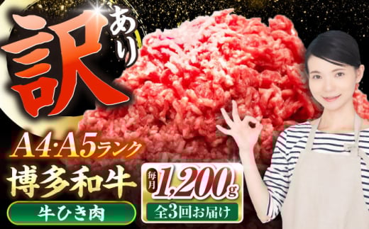 【全3回定期便】【訳あり】 博多和牛 100％ ミンチ (挽肉) 1.2kg（300g×4個） 《豊前市》【株式会社木村食品】 ひき肉 牛肉 ハンバーグ [VDZ097]