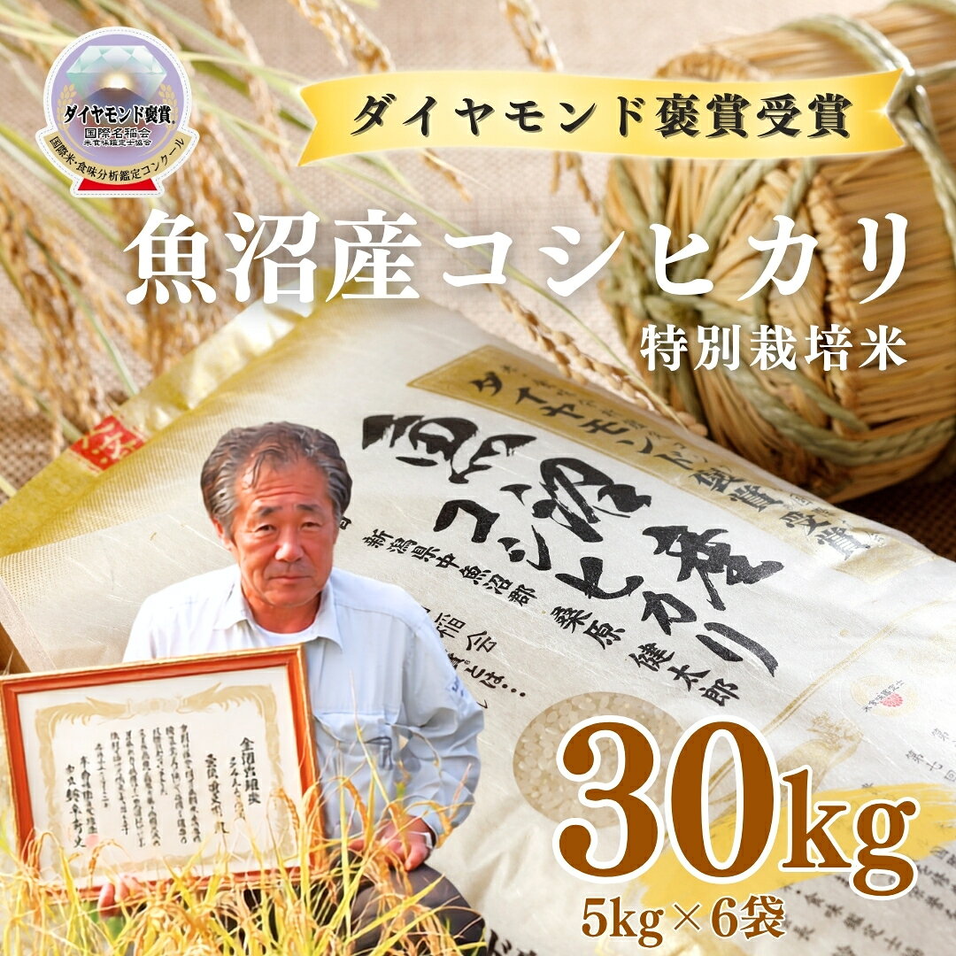 【ふるさと納税】【令和8年産先行予約】米 30kg ( 5kg × 6袋 ) 最高級 魚沼産 コシヒカリ 特別栽培米 ダイヤモンド褒賞受賞 選べる配送回数 | こしひかり お米 おこめ こめ コメ 白米 精米 新潟県 津南町