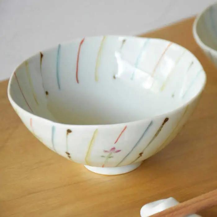 【波佐見焼】小花ストライプ 夫婦茶碗 2点セット【藍水】[GB55]