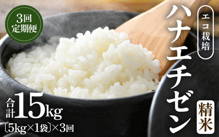 【先行予約】【令和8年産 新米】 エコ栽培ハナエチゼン　白米5kg×3回 計15kg ／ 鮮度抜群 福井県産 はなえちぜん ご飯 新鮮 白米 ※2026年9月上旬以降順次発送予定 [aw063-c012]