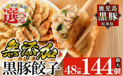 
                  ＜容量・定期便が選べる＞鹿児島黒豚「短鼻豚」無添加餃子セット(48個・96個・3回定期便)【鹿児島ますや】姶良市 ギョーザ 餃子 無添加 惣菜 おかず  おつまみ 冷凍 黒豚 国産野菜 ぎょうざ a441 a442 a880
                
