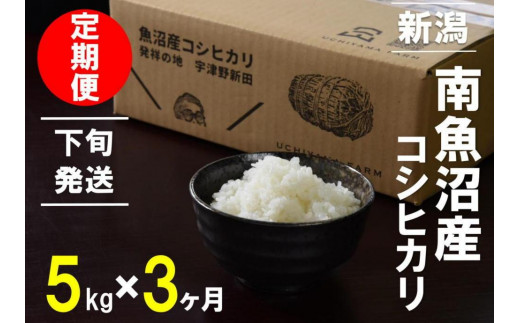 
【21～末日発送】5kg×3ヶ月　南魚沼産コシヒカリ　うちやま農園米
