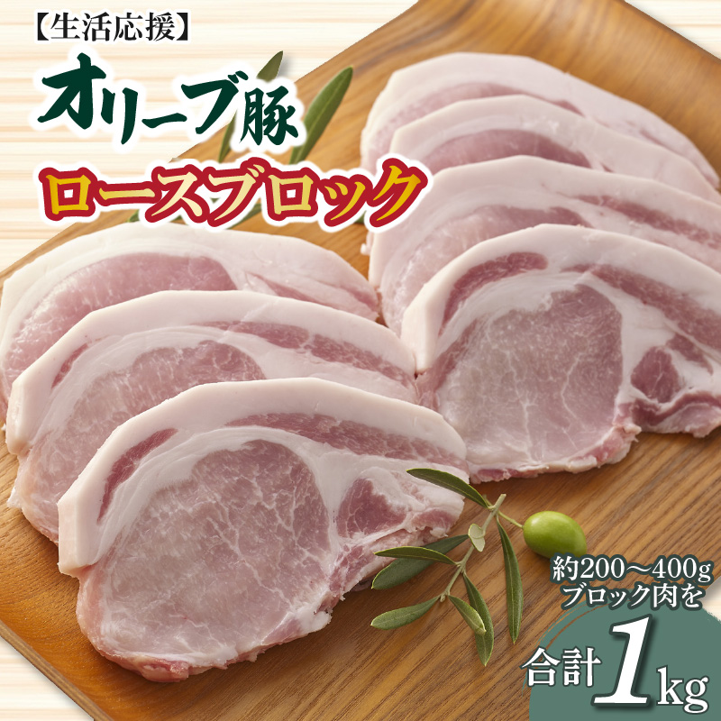 【ふるさと納税】生活応援 豚肉 オリーブ豚 ロースブロック ブロック 計 1kg オリジナル ブランド豚 冷凍 香川県 三豊市 お取り寄せ お取り寄せグルメ 送料無料  秋 旬