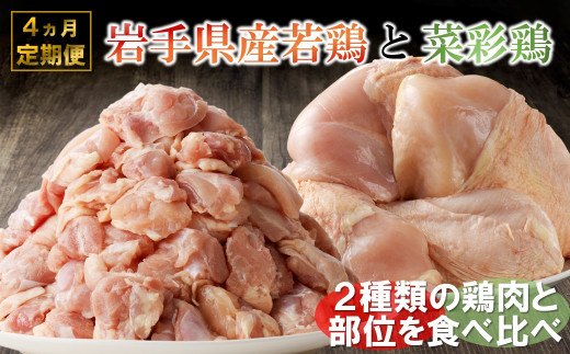 【4カ月定期便】「菜彩鶏と岩手県産若鶏 食べ比べ定期便」 国産 鶏肉 ブランド 鶏 もも むね カットなし カット済 選べる 期間 冷凍 大容量 業務用 チキン 若鶏 送料無料