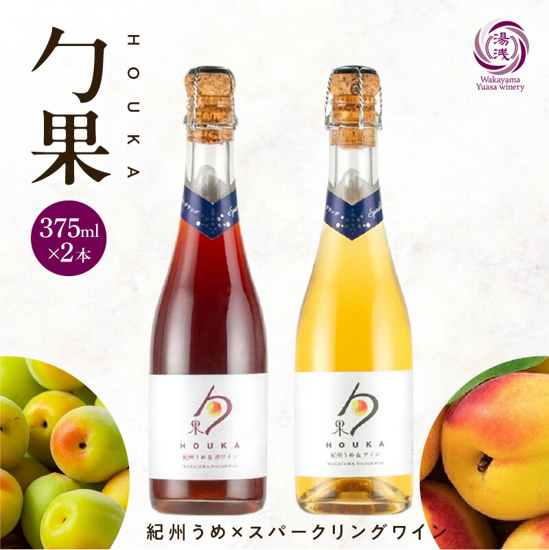 【ふるさと納税】【限定】 ワイン カクテル ほうか 紀州うめ ＆ スパークリングワイン 赤 白 2種 375ml × 各1本 7% ギフト箱付き 果物 赤ワイン 白ワイン ブレンド 甘み 日本ワイン 国産 甘味果実酒 アルコール 湯浅ワイナリー お取り寄せ 和歌山県 湯浅町 送料無料