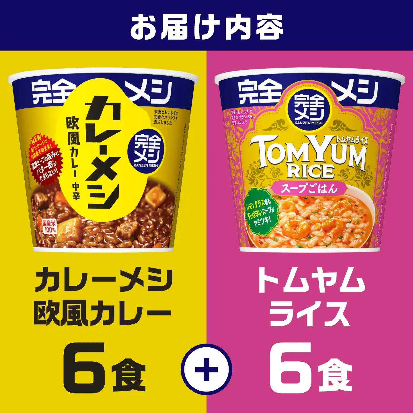 完全メシ 欧風カレー × トムヤムライス 計2ケース（各1ケース）/ 完全メシ 欧風カレー トムヤムライス カレー エスニック 日清 非常食 保存食 / 栗東市 / 日清食品株式会社[BIBI061]