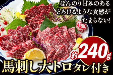 鮮馬刺し大トロ 約240g タレ付き 千興ファーム 馬肉 冷凍 《60日以内に出荷予定(土日祝除く)》 新鮮 さばきたて 生食用 肉 熊本県御船町 馬刺し 馬肉 希少部位---mifune_snk_21_240g---