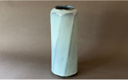 有田焼 月白面取り花瓶 花器 花入れ フラワーベース 青磁 作家 梶原茂正 茂正工房 ak015