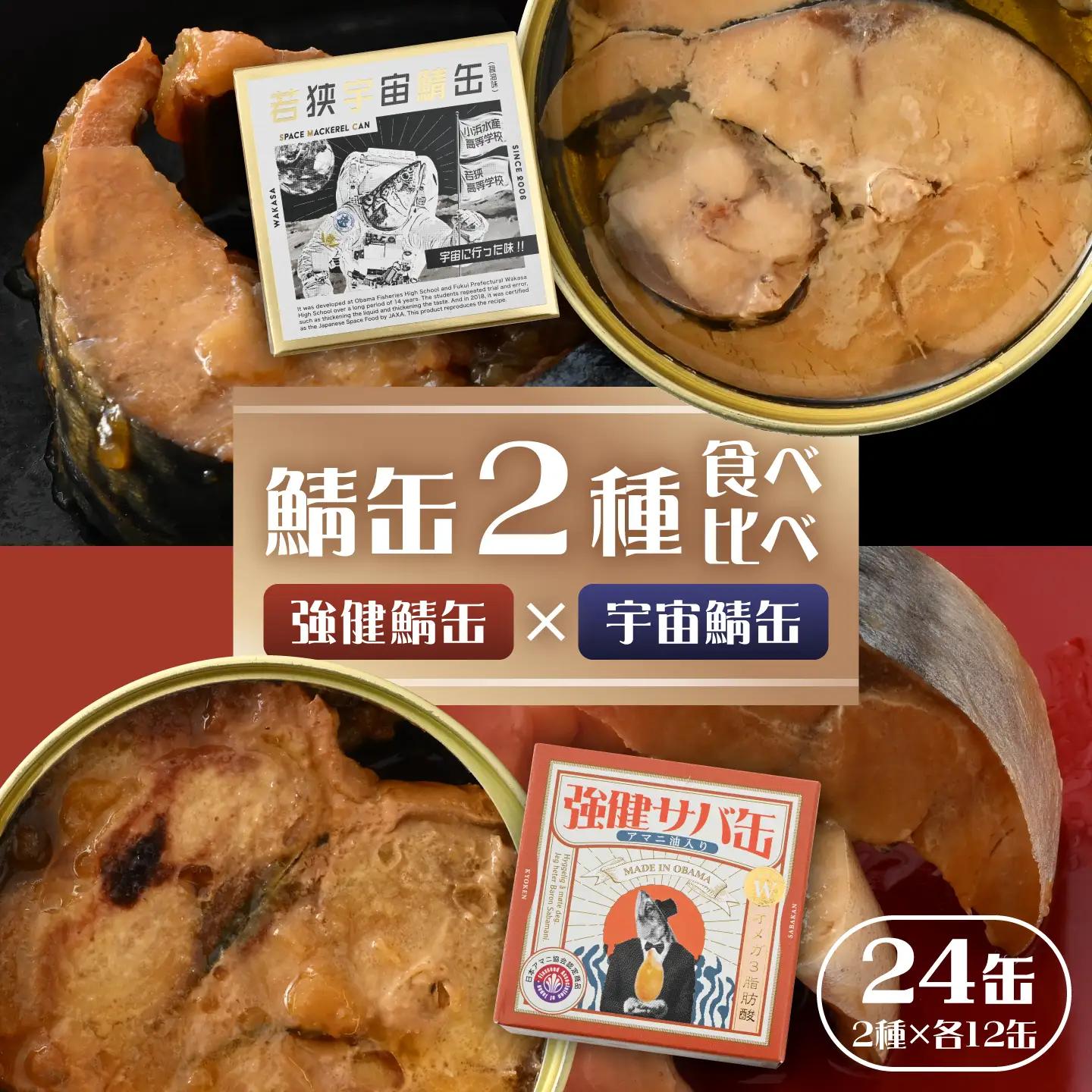 若狭宇宙鯖缶＆強健サバ缶アマニ油入り 食べ比べ24缶セット / サバ缶 鯖缶 宇宙日本食 アマニ油 オメガ3 保存食 小浜市 / 福井缶詰[BFAB083]