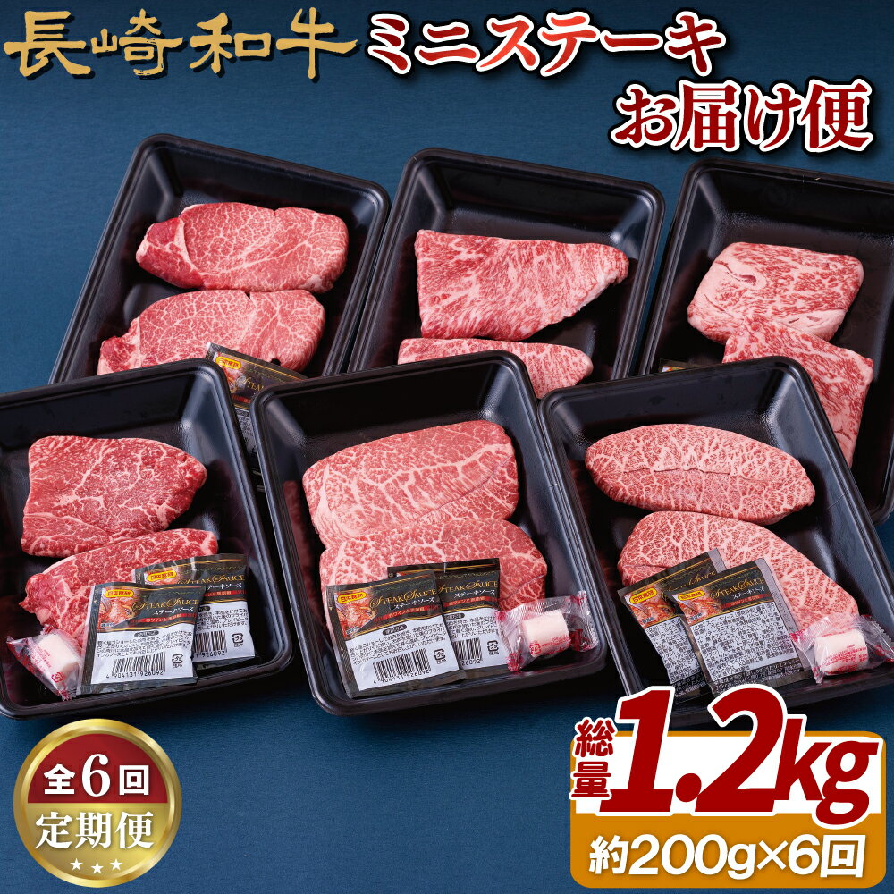 【ふるさと納税】【6回定期便 ヒレ含む】長崎和牛ミニステーキお届け便 (6回) 毎月異なる部位をお届け 冷凍 最高級 ギフト 贈答 のし お中元 御中元 お歳暮 御歳暮 和牛 牛肉 黒毛和牛 ステーキ マルシン ランプ イチボ ミスジ ロース ヒレステーキ