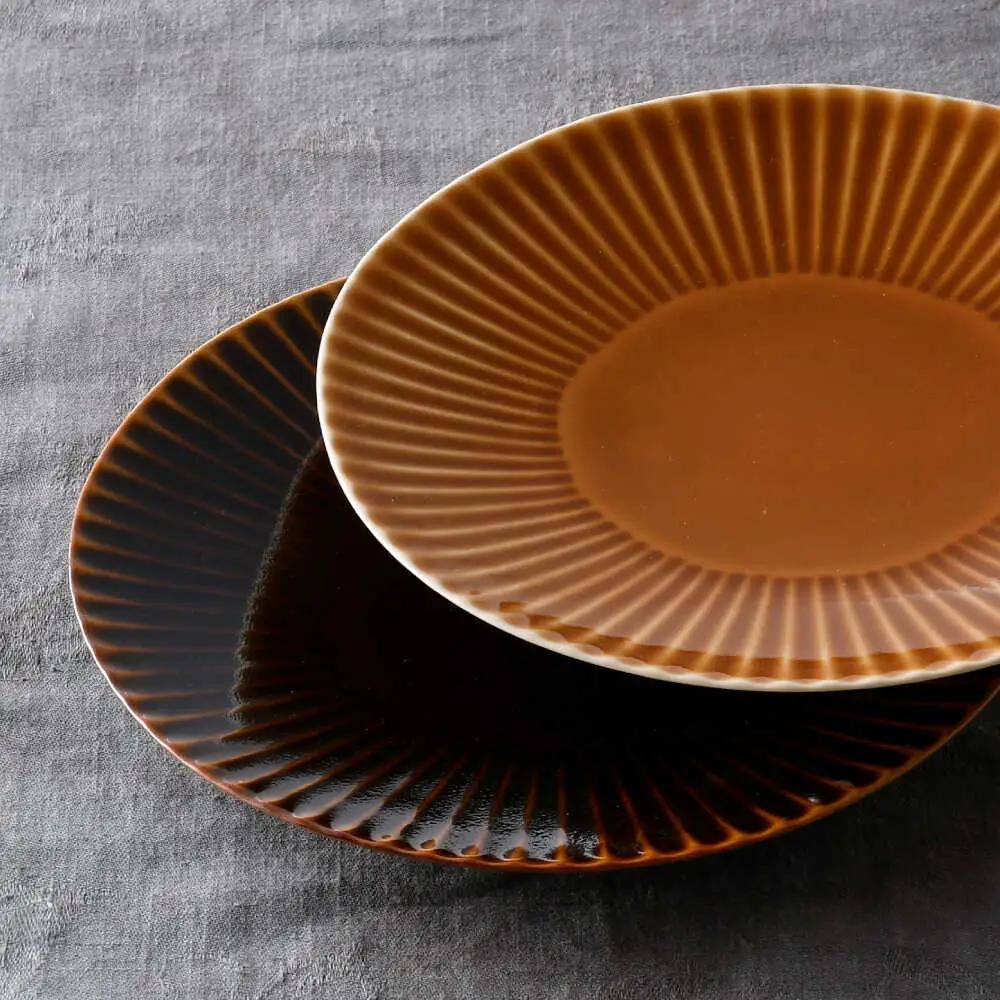 【波佐見焼】しのぎ 大皿2枚セット キャメル・アメ釉 食器 プレート【一龍陶苑】[CC89]