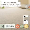 【ふるさと納税】天然ウール100%の 防炎 カーペット 1枚 10帖 グレー 約352×440cm 600023890｜防炎 防ダニ 抗菌加工 防音 オールシーズン ウールカーペット インテリア 天然素材 [3526]