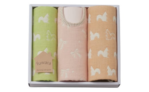 【G0608】ふわら　スタイ・ガーゼハンカチセット：配送情報備考　化粧箱入＋【ギフト包装】(ピンク)