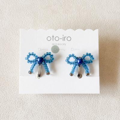 ふるさと納税 長岡京市 きゅっと結んだ小さなビーズリボンのイヤリング【mini ribbon/クリアブルー】