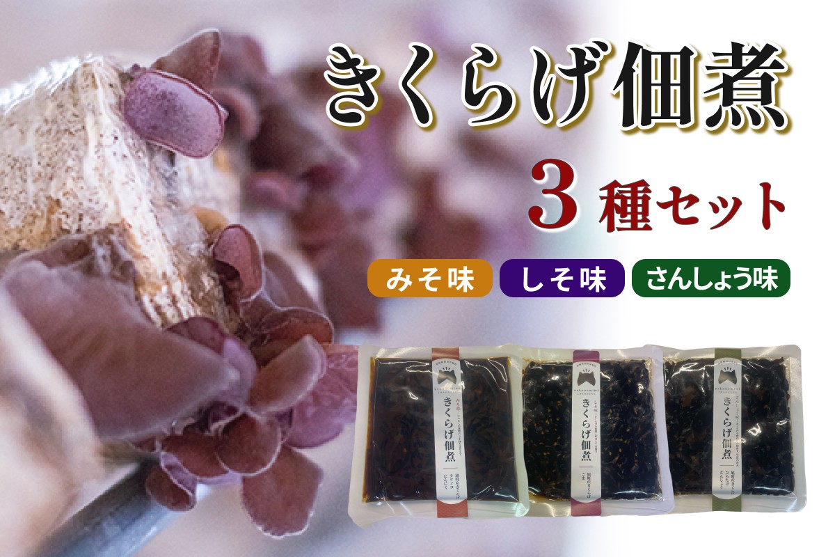 
                  きくらげ佃煮 3種セット（みそ味、しそ味、さんしょう味） きくらげ 佃煮 3種 みそ しそ さんしょう 【157_0005】
                