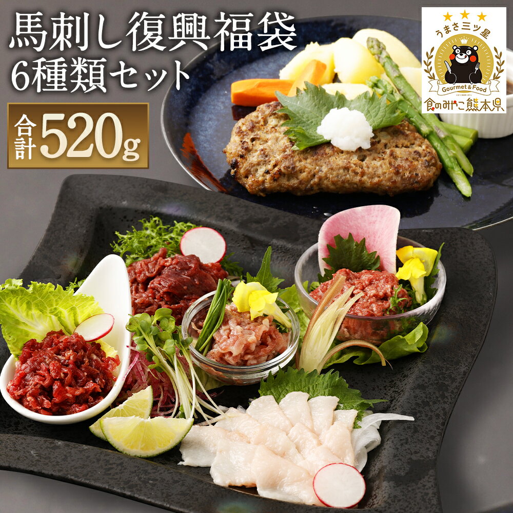 馬刺し復興福袋 6種類セット 500g 馬刺しのたれ付き 赤身/馬肉タタキ/馬刺しユッケ/ネギトロ/フタエゴスライス/コウネスライス 真空パック 熊本馬刺し セット 食べ比べ 送料無料