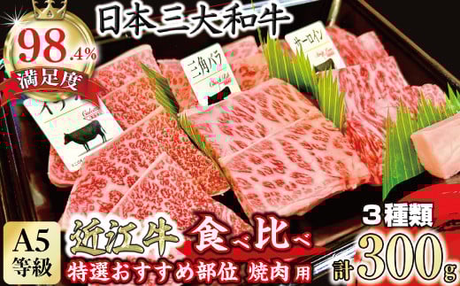 
A4A5等級未経産雌牛　特選近江牛おすすめ部位　焼肉3種盛り　300ｇ【FO29U】
