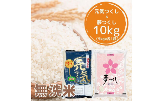 【令和7年産】福岡県産米食べ比べ＜無洗米＞セット「夢つくし」と「元気つくし」2種類  計10kg