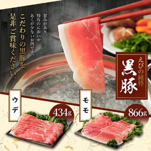 えびの純粋 黒豚お肉セット (ウデ434g・モモ866g) 合計1300g 1.3kg しゃぶしゃぶ スライス 豚肉 ギフト 贈り物 お礼 お祝い 高級 冷凍 送料無料