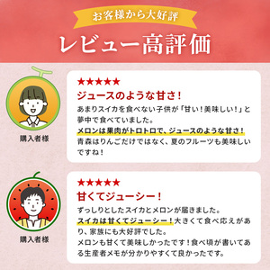 先行 予約 青森 メロン スイカ 各1玉 減農薬栽培 夏の味覚 減農薬 青肉 赤肉 青肉メロン 赤肉メロン フルーツ 果物 旬のフルーツ 旬の果物 旬 夏 レビュー 高評価 先行予約 2026 202