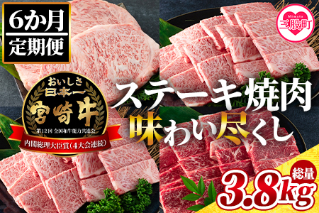 ＜【定期便6ヶ月】総重量3.8kgの宮崎牛ステーキ焼肉味わい尽くし＞宮崎県 国産【MI148-my】【ミヤチク】