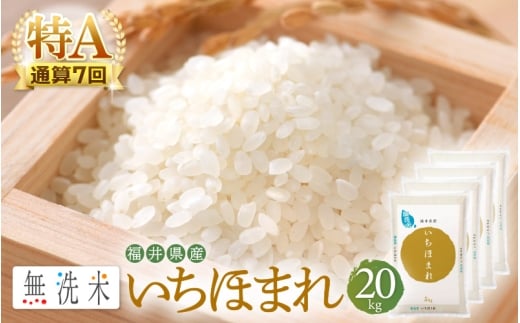 特A通算7回！お米 令和7年産 無洗米 いちほまれ 20kg 福井県産【米 コメ kome 20キロ 精米 白米 便利 時短】 [e27-f010]