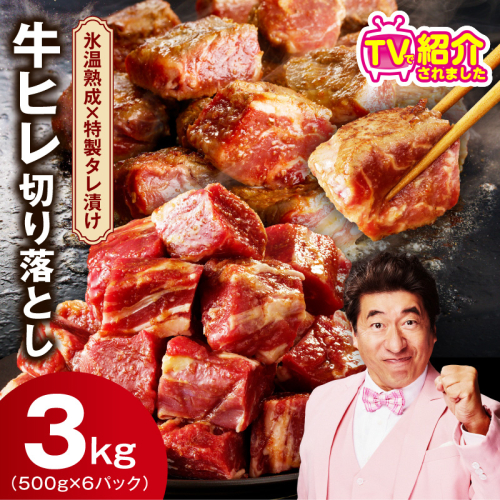 やわらか 牛ヒレ肉 切り落とし 3kg【小分け 500g×6P 氷温熟成×特製ダレ サイズ不揃い ステーキ ひと口サイズ カット済み】 mrz0278