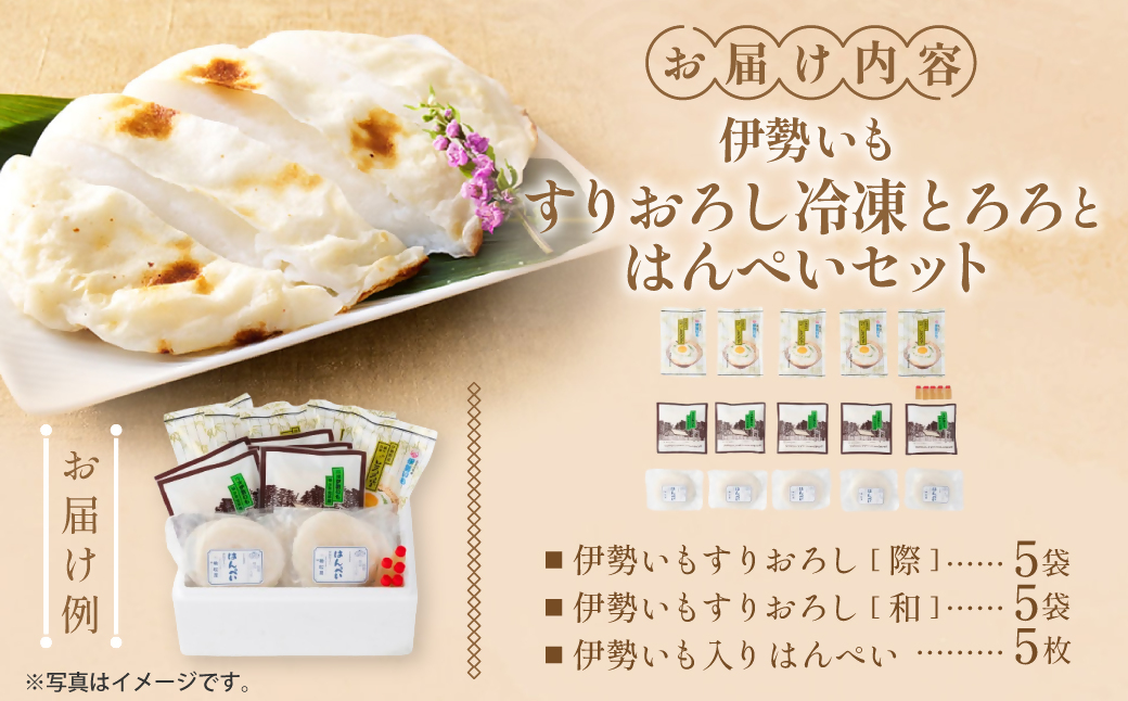 伊勢いも すりおろし 冷凍とろろとはんぺいセット 伊勢いも 芋 イモ とろろ 伊勢芋 とろろ芋 すりおろし 伊勢はんぺい お手軽 とろろ汁 ご飯 そば つけ汁 稀少 名産品 簡単 便利 粘り 個包装 