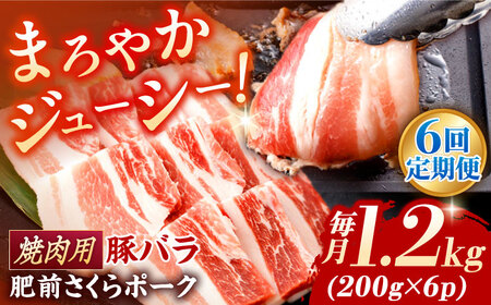 【6回定期便】肥前さくらポーク バラ肉 焼肉用 総計7.2kg【一ノ瀬畜産】[NAC605]