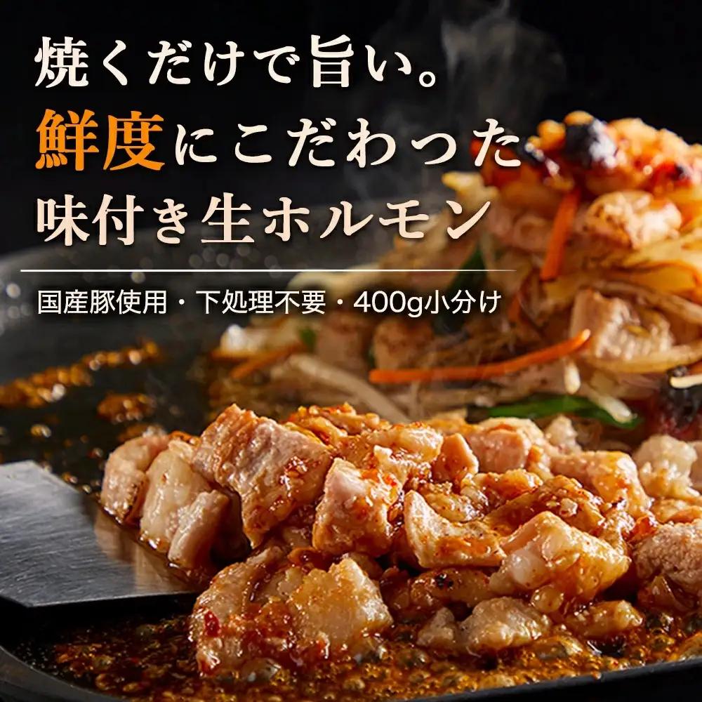国産豚 味付き 生ホルモン 白(レバーなし) 2400g (400g×6パック) (DV049)