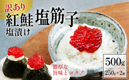 訳あり 紅鮭塩筋子500g (250g×2個入）加藤水産 ひとくちカット すじこ 魚卵 海鮮 おかず おにぎりの具 贈答 ギフト 人気 留萌市