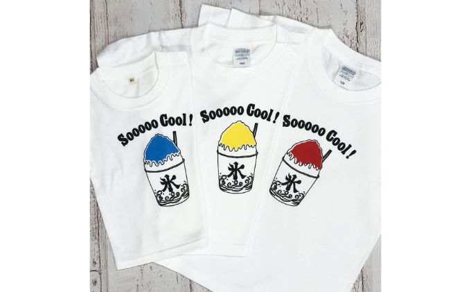 2人兄弟姉妹でおそろい / かき氷 ブルー（小）レッド（中）イエロー（大）/ Tシャツ3枚組ギフトセット（80cm×90cm×100cm）